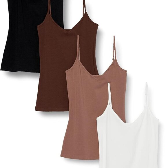 Women's Slim-Fit Knit V-Neck Layering Cami Available in Plus Size, Pack of 4 - Picture 1 of 9